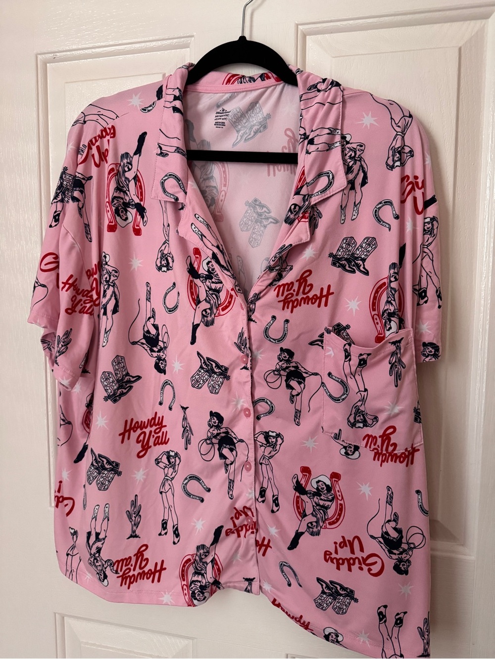 Celebrate Pink Western Cowgirl Pajama Set Women 2X Button Up and Shorts
